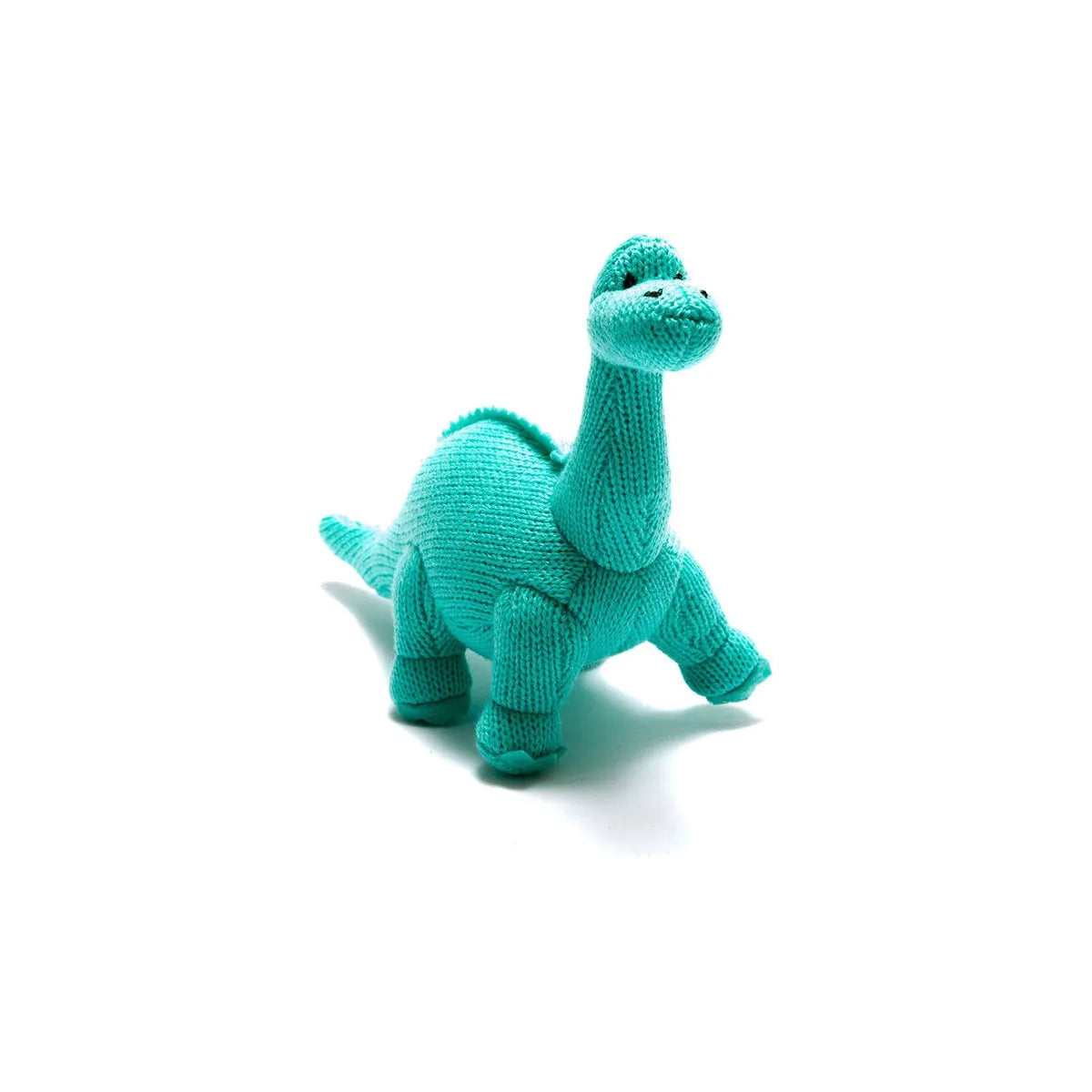 Knitted Dinosaur Baby Rattle - Ice Blue Diplodocus