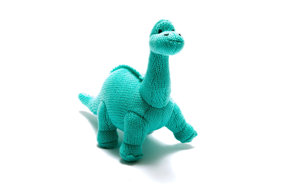 Knitted Dinosaur Baby Rattle - Ice Blue Diplodocus