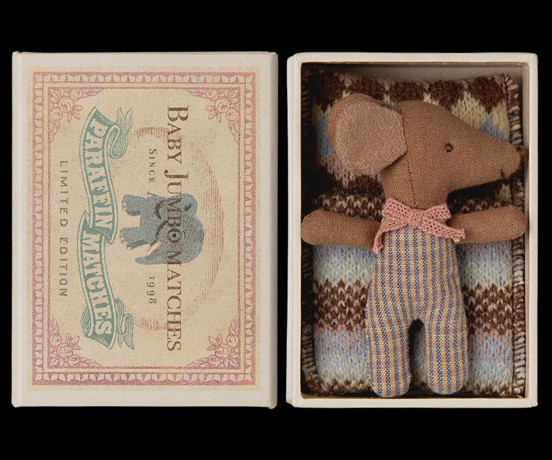 Sleepy Wakey Baby Mouse in Matchbox - dark brown, rose