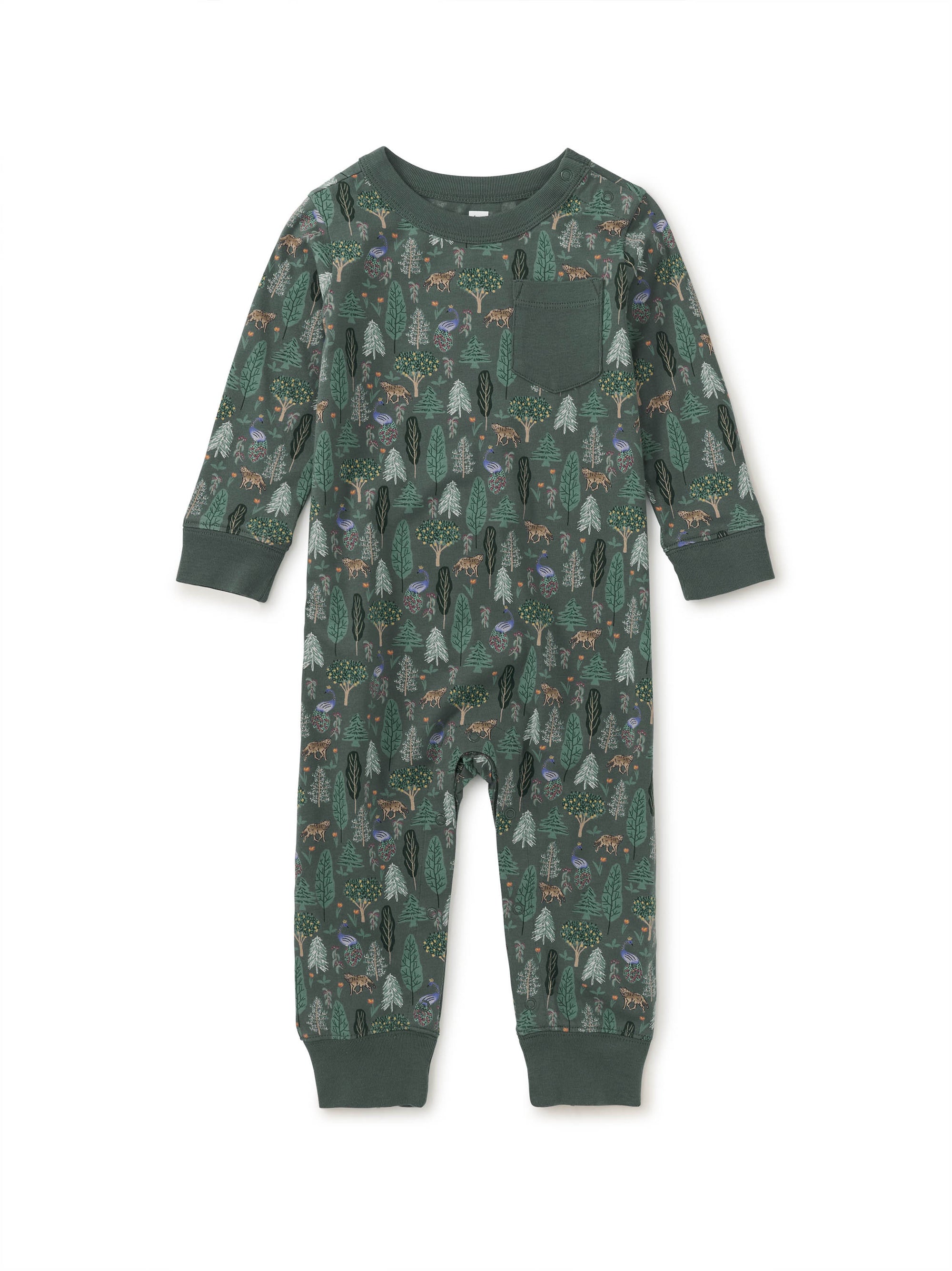 Long Sleeve Pocket Baby Romper - Turkish Forest