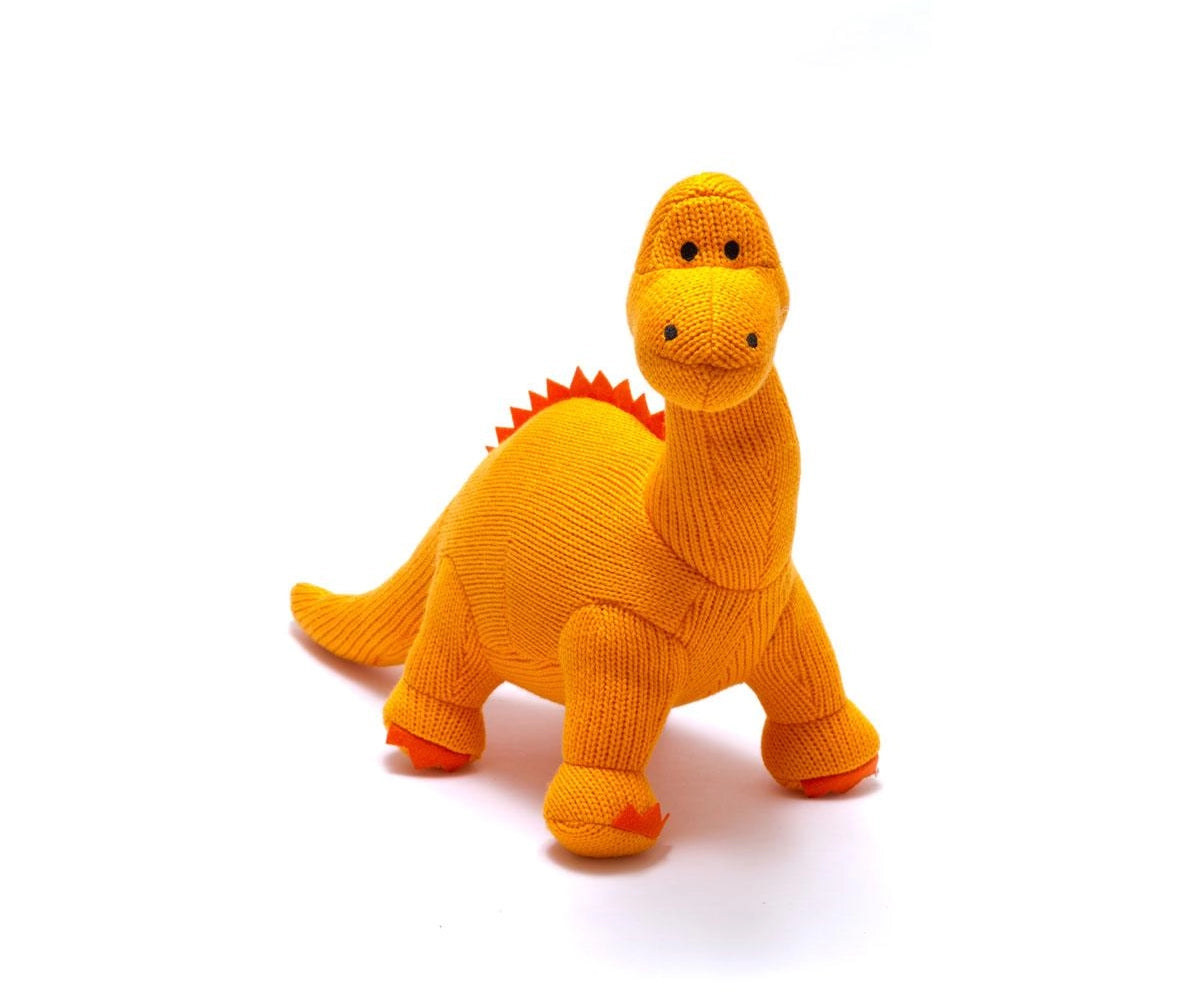 Large Knitted Dinosaur Plush Toy - Orange Diplodocus