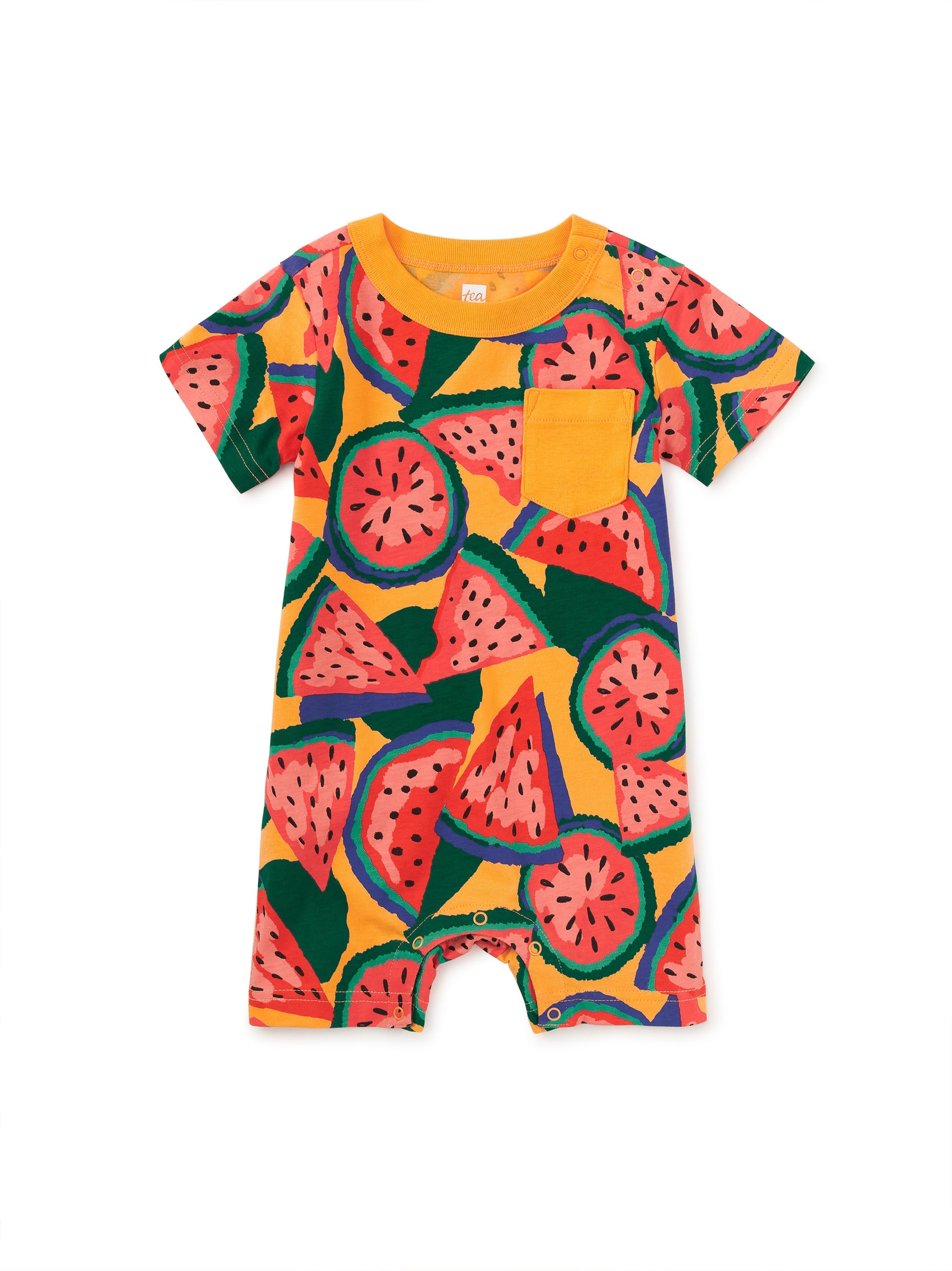 Pocket Shortie Baby Romper - Wiggly Watermelons