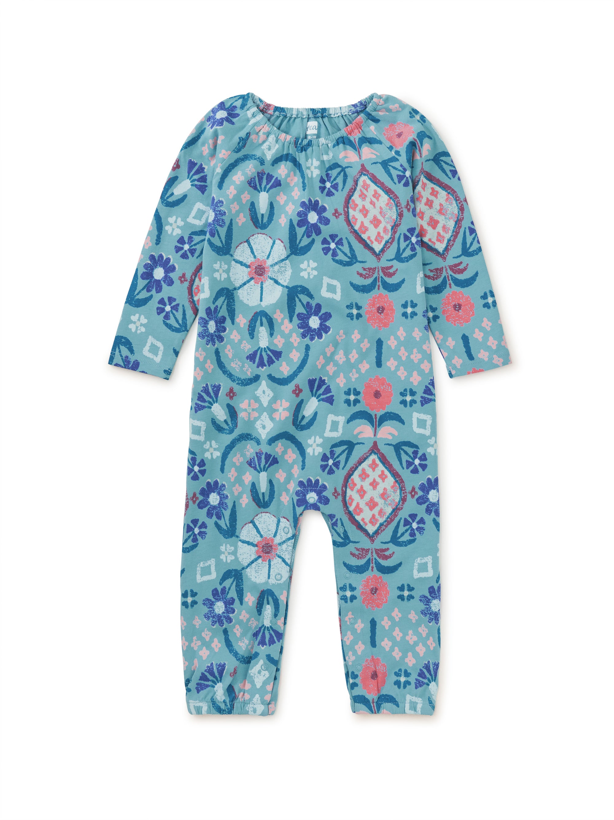 Raglan Baby Romper - Hariz Rug Floral in Seashore