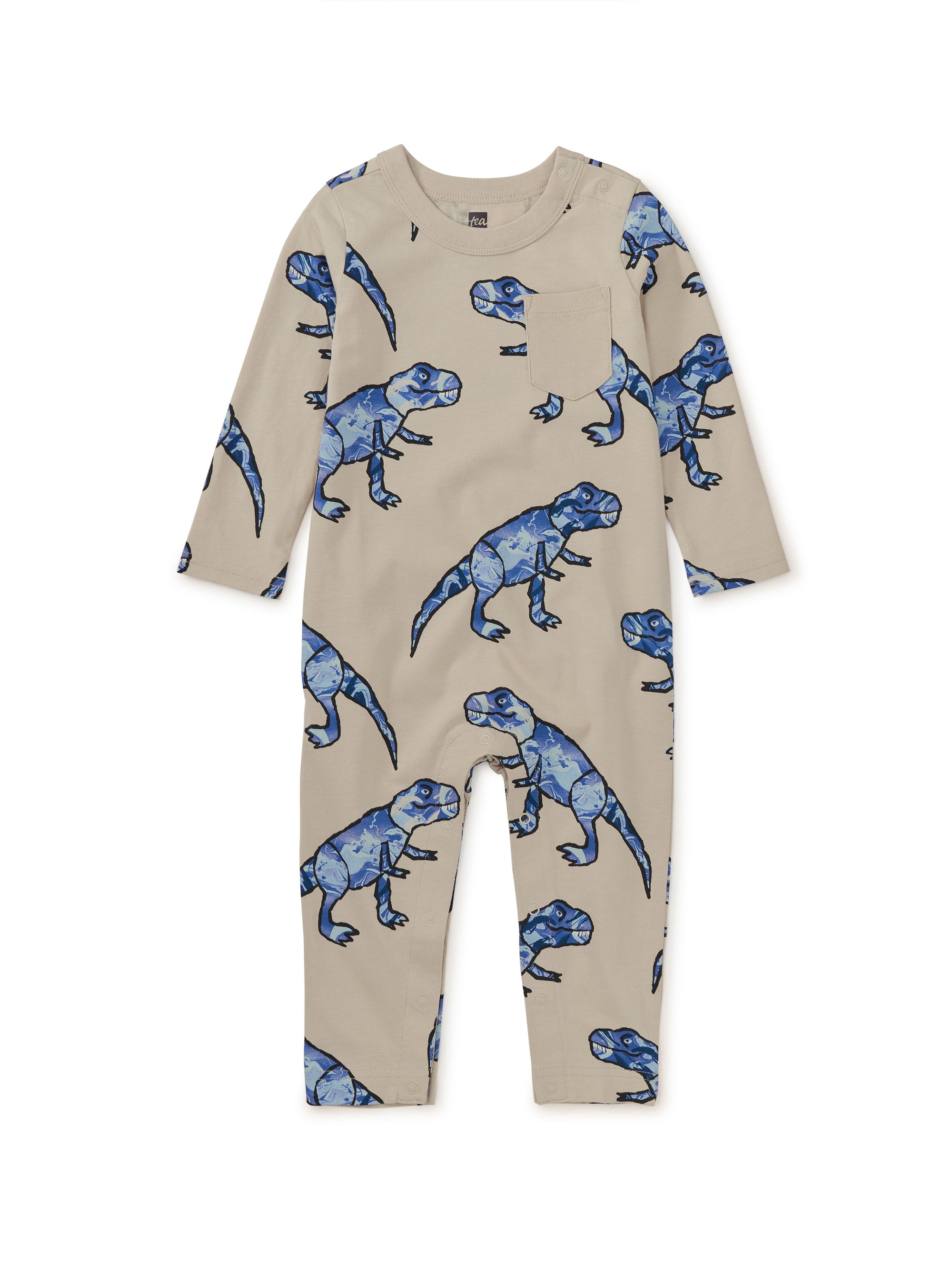 Long Sleeve Pocket Baby Romper - T-rex