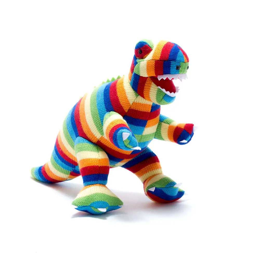 Knitted Dinosaur Plush Toy - Bold Stripe T-Rex