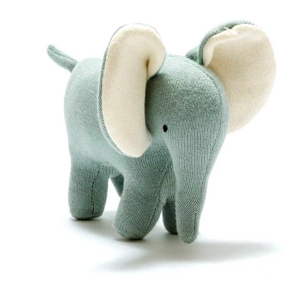 Large Knitted Organic Cotton Plush Toy - Ellis the Elephant / Teal