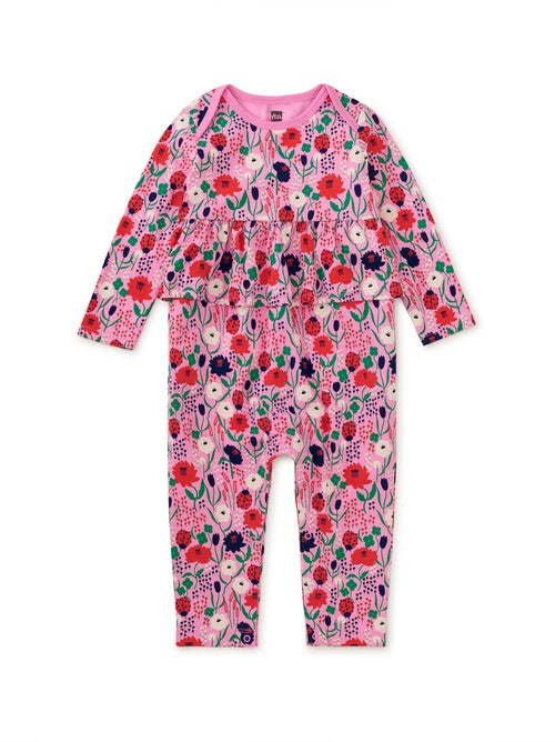 Pretty Peplum Baby Romper - Ladybug Floral