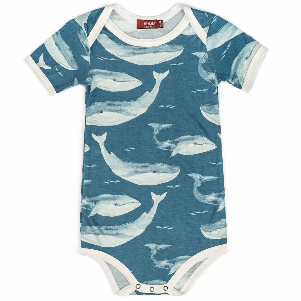 Bamboo Short Sleeve Onesie - Blue Whale