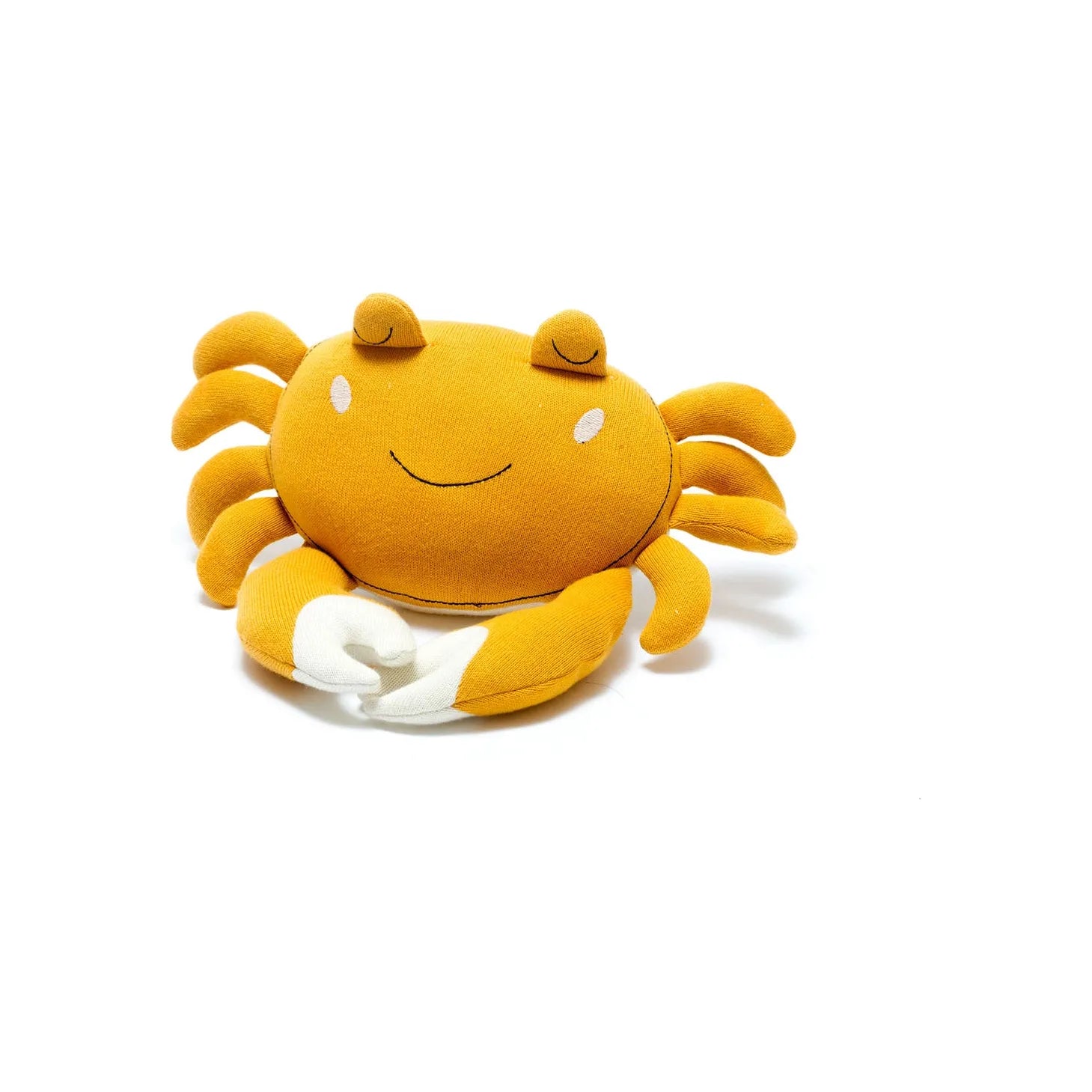 Tactile Crab Plush Toy Knitted Organic Cotton in Mustard