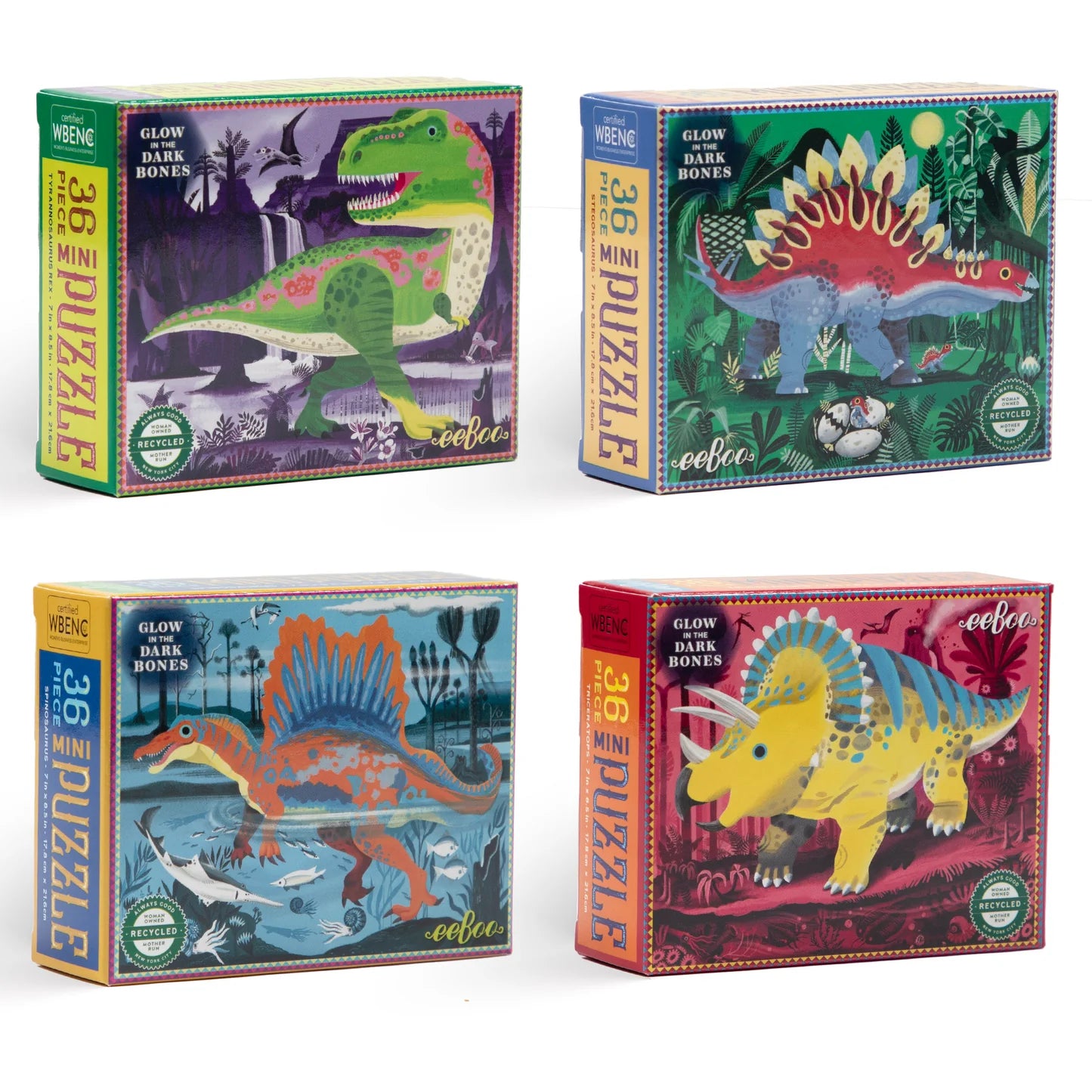 36 Piece Mini Puzzles - Dinosaurs (Glow in the Dark Bones!)