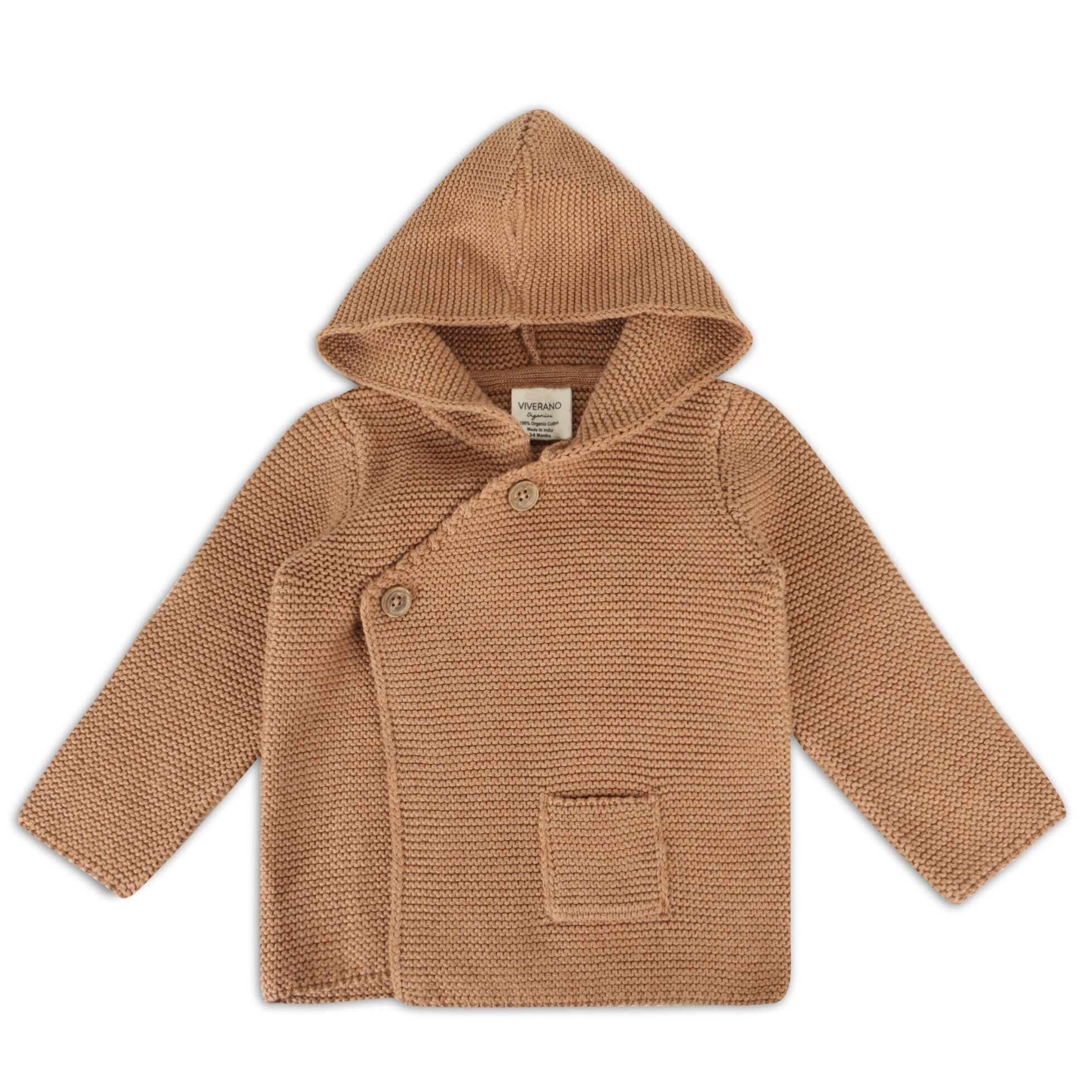 Hooded Button & Pocket Sweater Knit Baby Jacket - Chai Spice