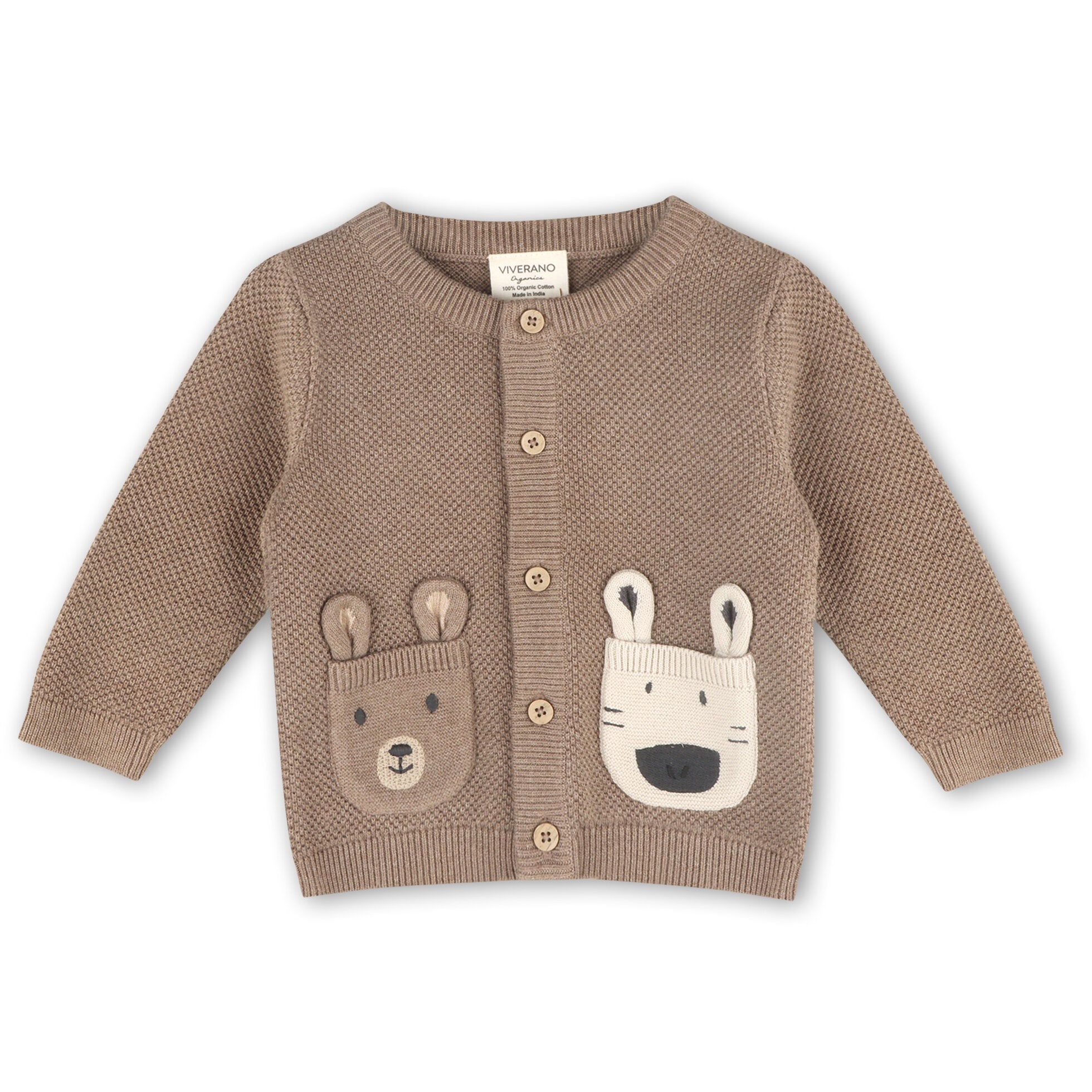 Animal Pocket Button Cardigan Baby Sweater