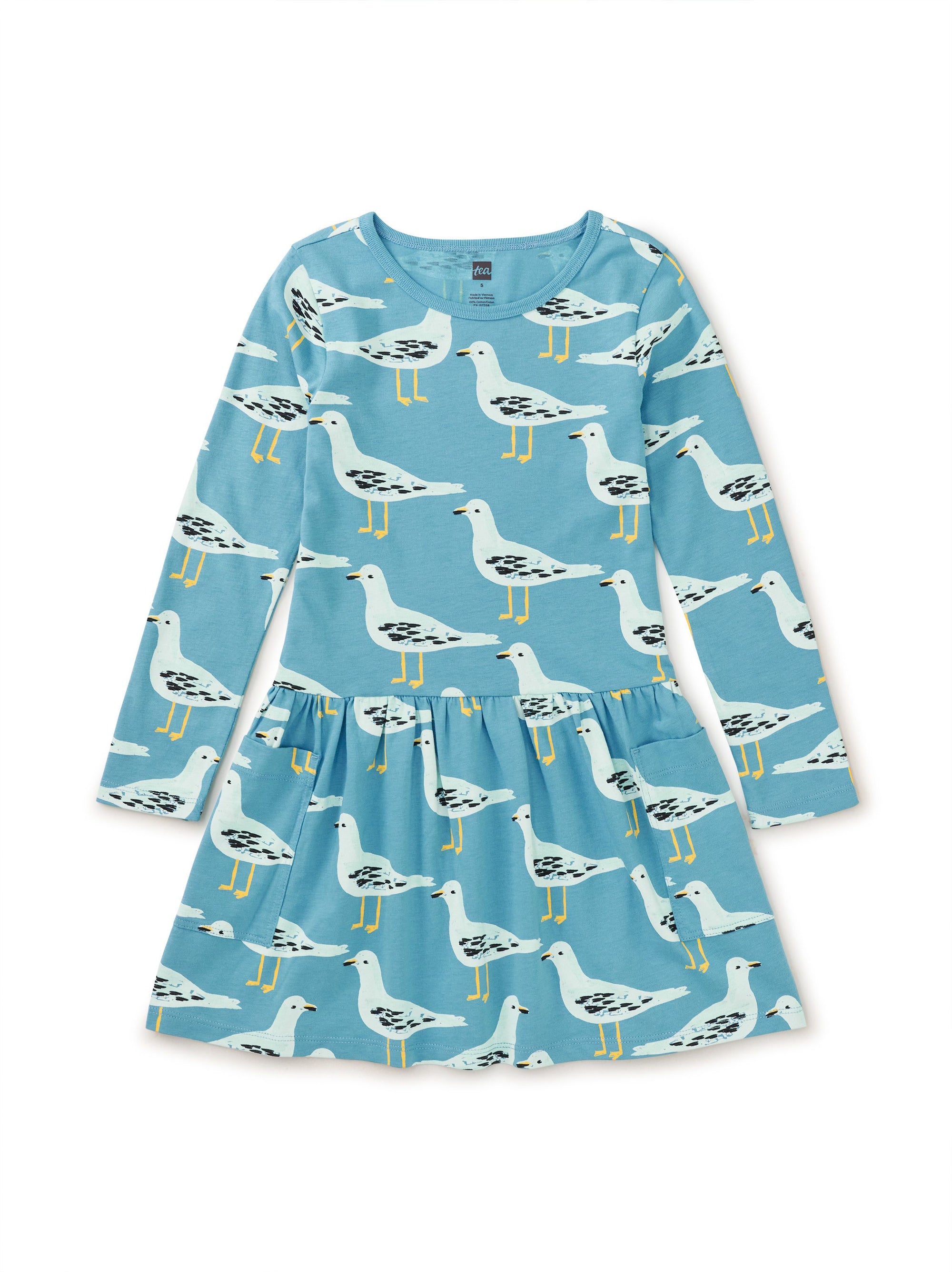 Long Sleeve Pocket Dress - Squabble of Seagulls