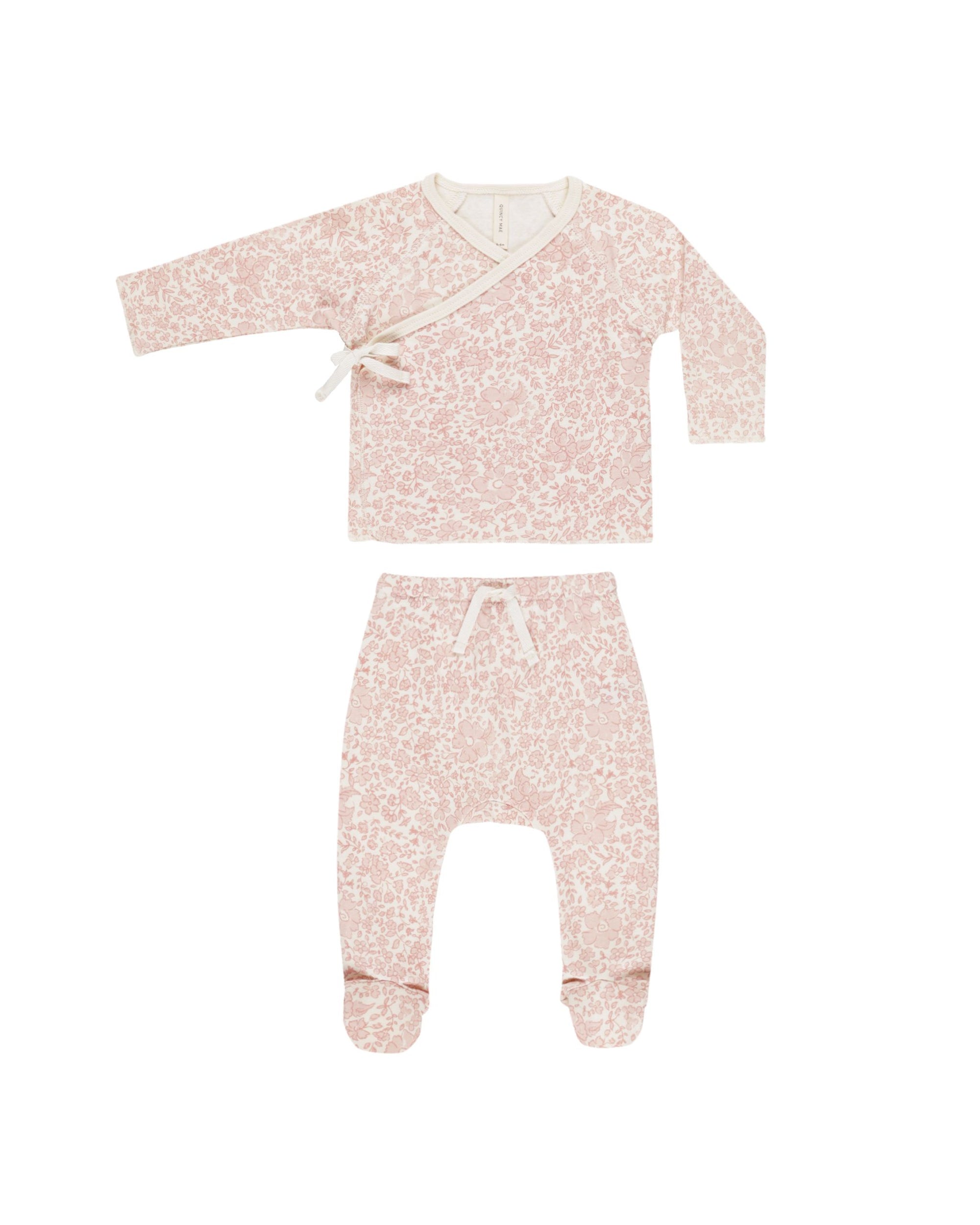 Wrap Top & Footed Pant Set - Pink Blossom