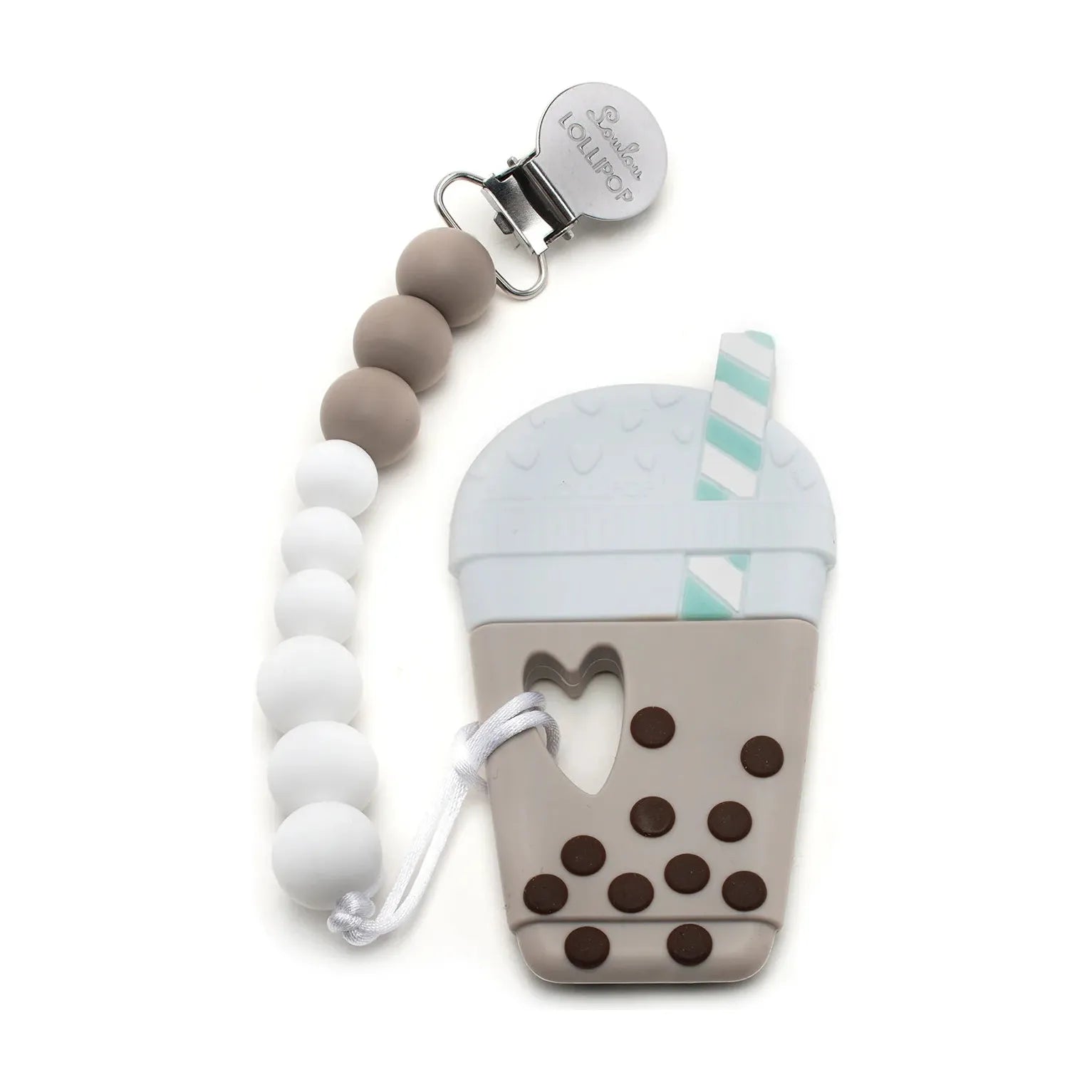 Silicone Teether Holder Set - Milk Tea