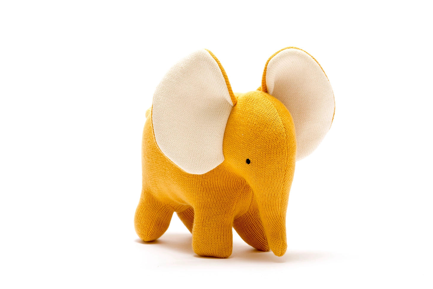 Large Knitted Organic Cotton Plush Toy - Ellis the Elephant / Mustard