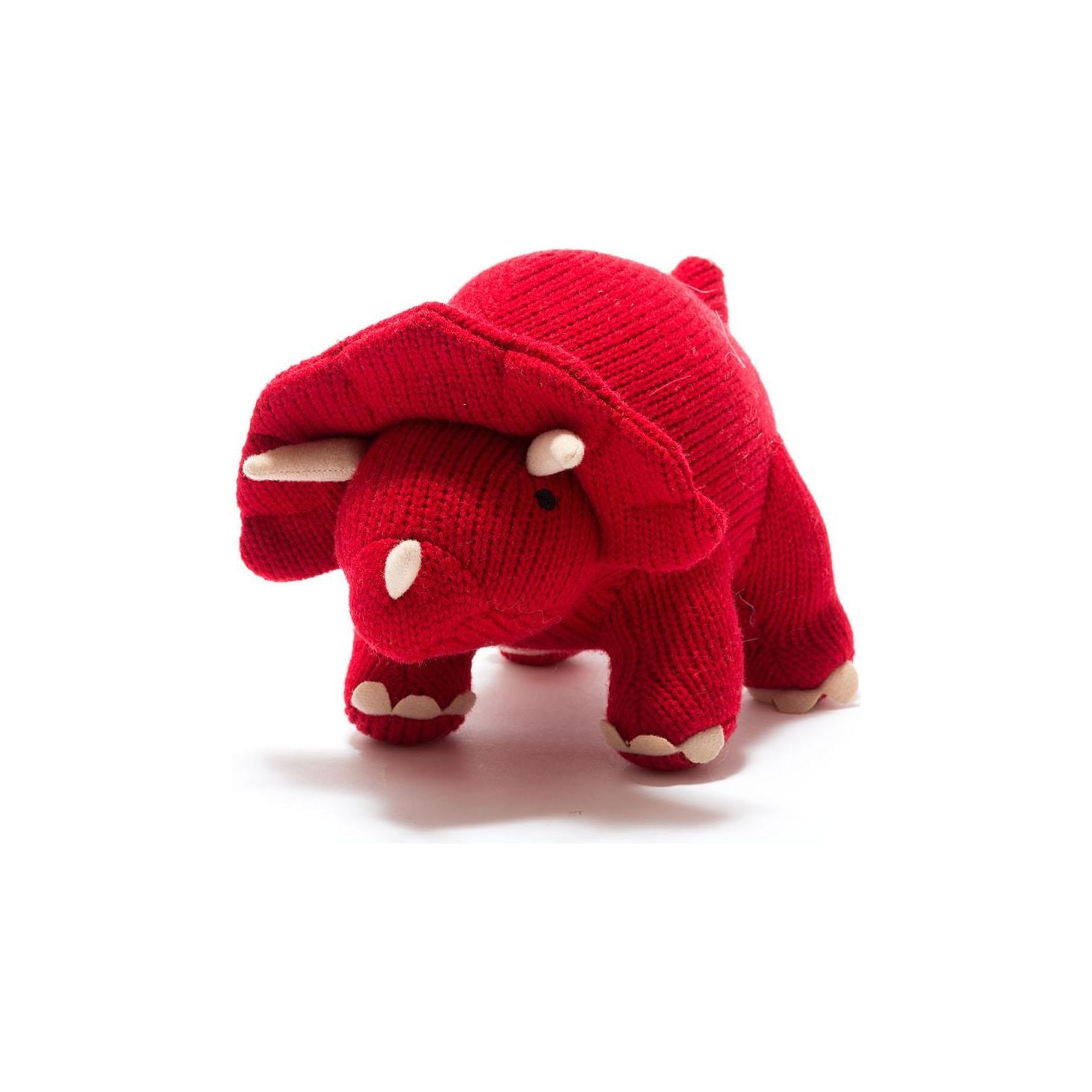 Knitted Dinosaur Plush Toy - Red Triceratops