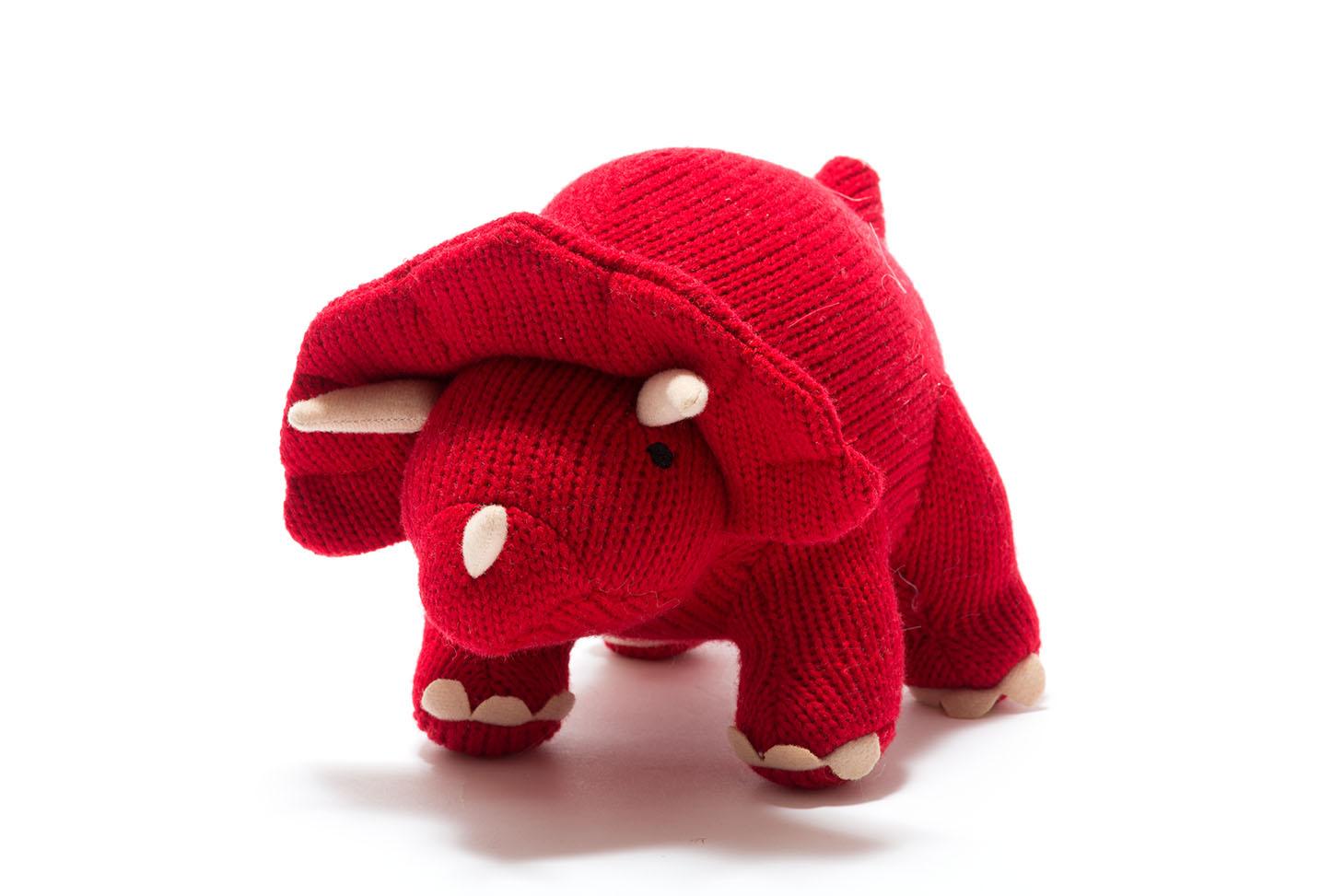 Knitted Dinosaur Plush Toy - Red Triceratops