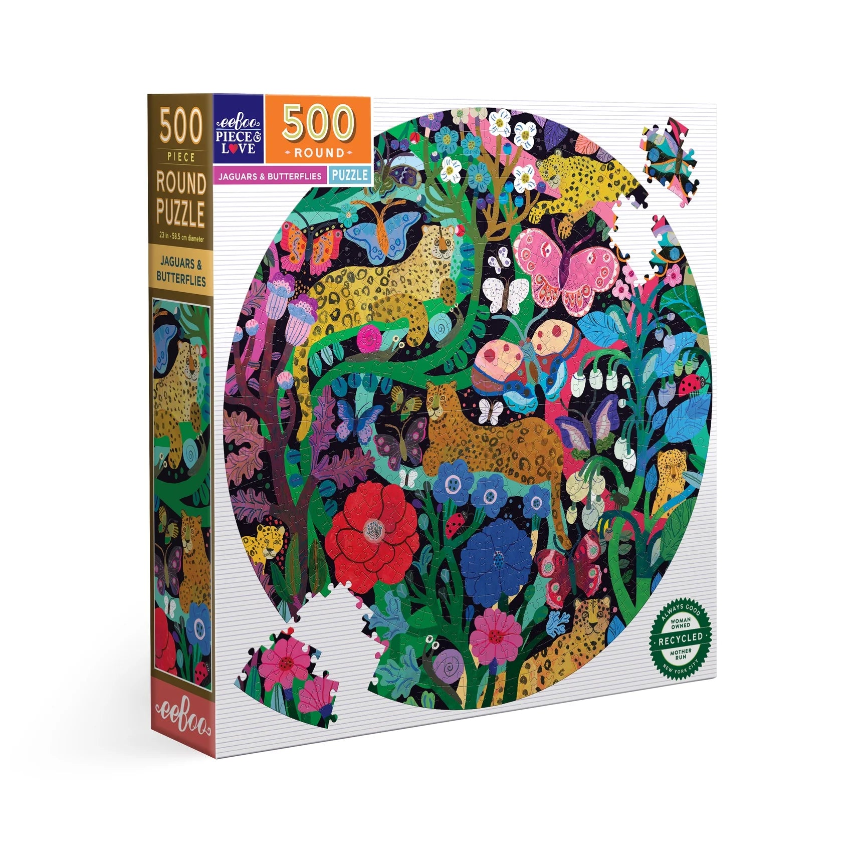 Jaguar & Butterflies 500 Piece Round Puzzle