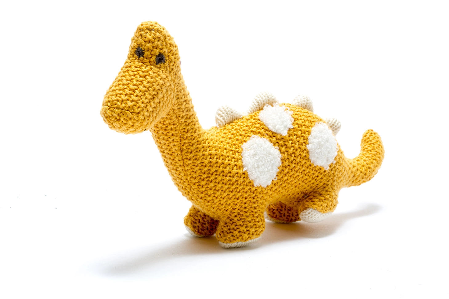 Small Knitted Organic Cotton Dinosaur Plush Toy - Mustard Diplodocus