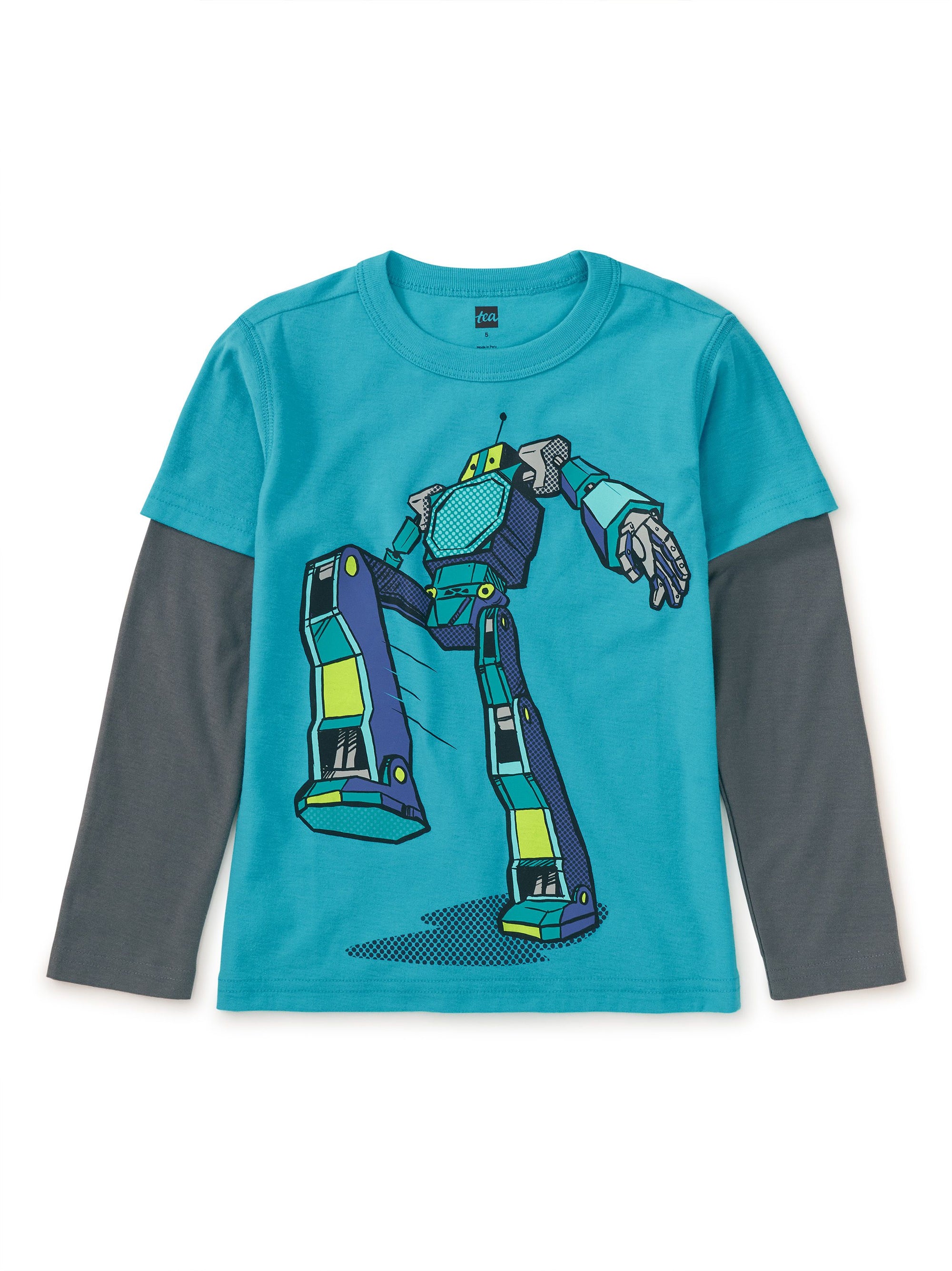 Robot Layered Sleeve Tee - Cyan