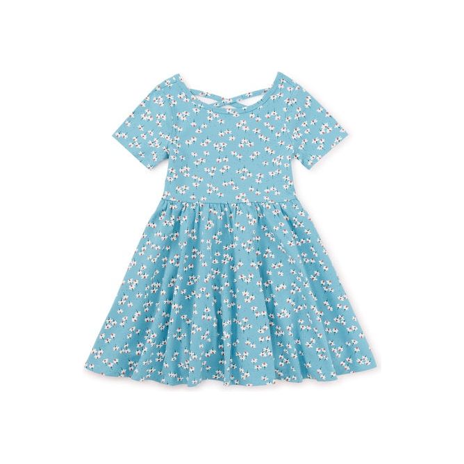 Short Sleeve Ballet Dress - Mexican Hat Floral in Blue